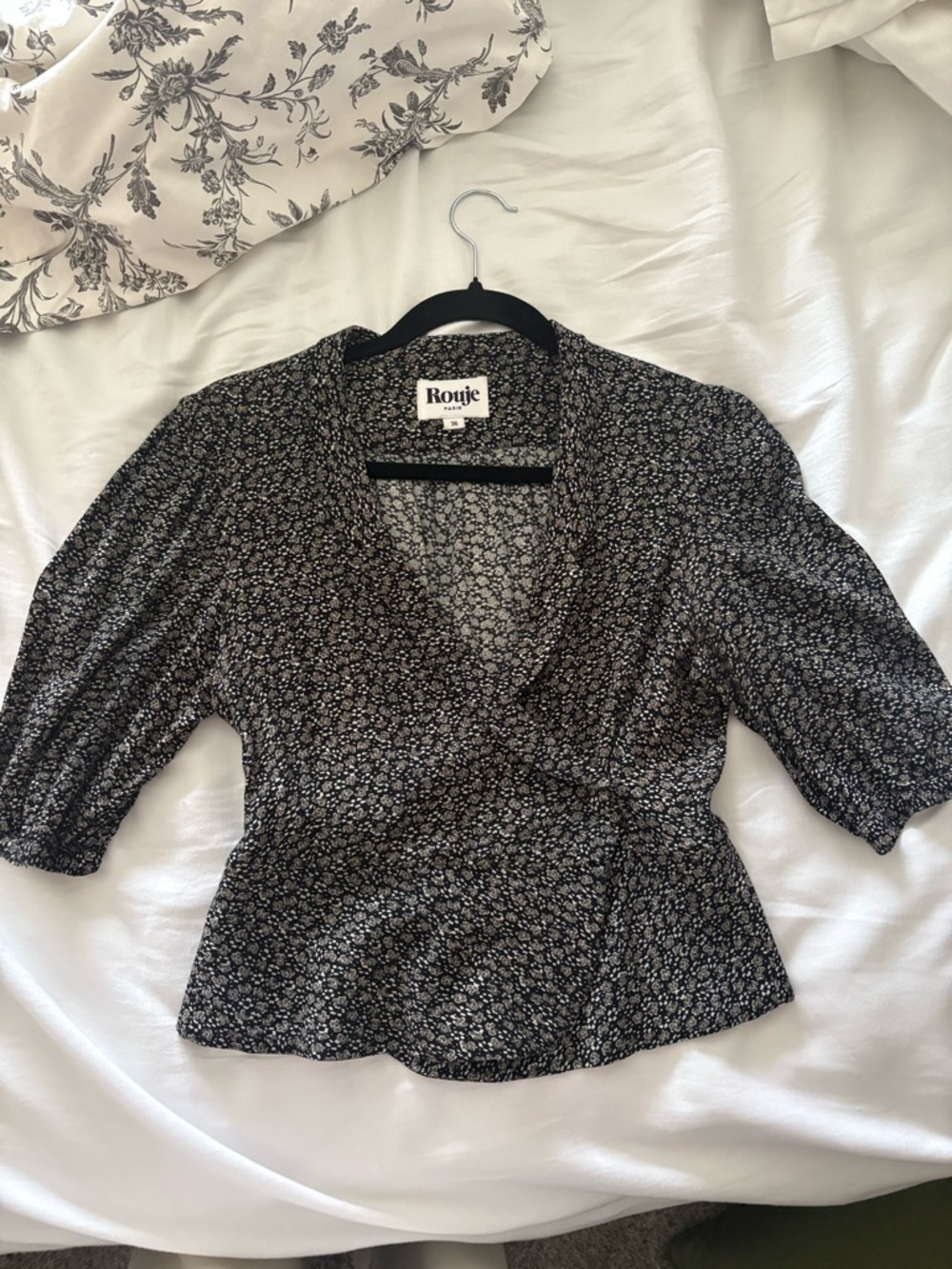 Rouje Black Floral Wrap Peplum Blouse